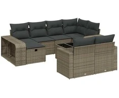 Sofa Sodo komplektas su pagalvėlėmis, 11 dalių, pilkas, poliratanas