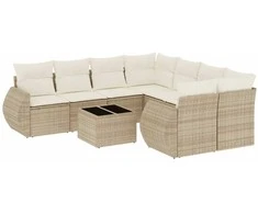 Sofa Sodo komplektas su pagalvėlėmis, 9 dalių, smėlio, poliratanas