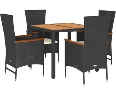 Lauko baldų komplektas Sodo komplektas su pagalvėlėmis, 5 dalių, juodas, poliratanas