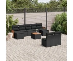 Lauko baldų komplektas Sodo komplektas su pagalvėlėmis, 10 dalių, juodas, poliratanas