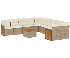 Sofa Sodo komplektas su pagalvėlėmis, 11 dalių, smėlio, poliratanas