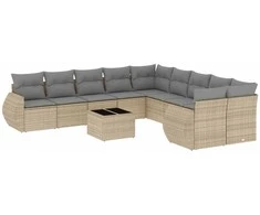 Sofa Sodo komplektas su pagalvėlėmis, 11 dalių, smėlio, poliratanas