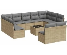 Sofa Sodo komplektas su pagalvėlėmis, 12 dalių, smėlio, poliratanas