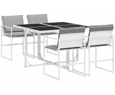 Lauko baldų komplektas Sodo komplektas su pagalvėlėmis, 5 dalių, baltas, tekstilenas