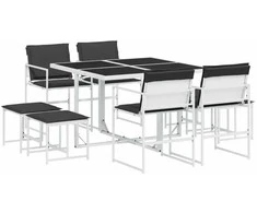 Lauko baldų komplektas Sodo komplektas su pagalvėlėmis, 9 dalių, baltas, tekstilenas