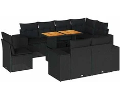 Lauko baldų komplektas Sodo komplektas su pagalvėlėmis, 9 dalių, juodas, poliratanas