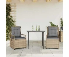 Lauko baldų komplektas Sodo komplektas su pagalvėlėmis, 3 dalių, smėlio, poliratanas
