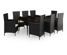 Lauko baldų komplektas Sodo komplektas su pagalvėlėmis, 9 dalių, juodas