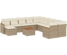 Sofa Sodo komplektas su pagalvėlėmis, 12 dalių, smėlio, poliratanas
