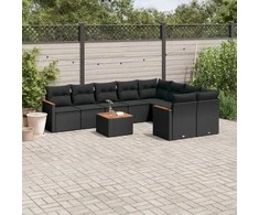 Lauko baldų komplektas Sodo komplektas su pagalvėlėmis, 10 dalių, juodas, poliratanas