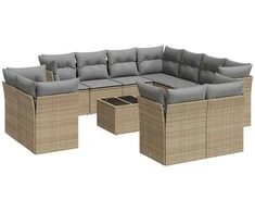 Sofa Sodo komplektas su pagalvėlėmis, 12 dalių, smėlio, poliratanas