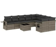 Sofa Sodo komplektas su pagalvėlėmis, 10 dalių, pilkas, poliratanas