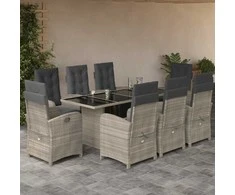 Lauko baldų komplektas Sodo komplektas su pagalvėlėmis, 9 dalių, pilkas, poliratanas