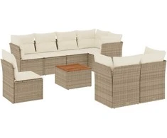 Sofa Sodo komplektas su pagalvėlėmis, 9 dalių, smėlio, poliratanas