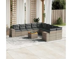 Lauko baldų komplektas Sodo komplektas su pagalvėlėmis, 11 dalių, pilkas, poliratanas