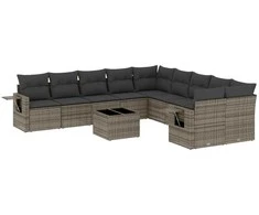 Sofa Sodo komplektas su pagalvėlėmis, 11 dalių, pilkas, poliratanas