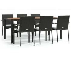 Lauko baldų komplektas Sodo komplektas su pagalvėlėmis, 7 dalių, juodas, poliratanas