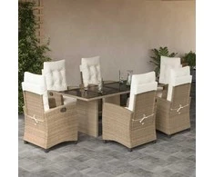 Lauko baldų komplektas Sodo komplektas su pagalvėlėmis, 7 dalių, smėlio, poliratanas