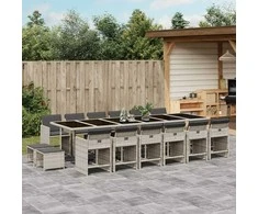 Lauko baldų komplektas Sodo komplektas su pagalvėlėmis, 17 dalių, pilkas, poliratanas