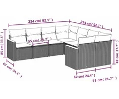 Lauko baldų komplektas Sodo komplektas su pagalvėlėmis, 8 dalių, pilkas, poliratanas