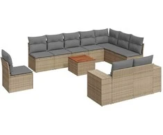Sofa Sodo komplektas su pagalvėlėmis, 11 dalių, smėlio, poliratanas