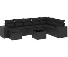 Sofa Sodo komplektas su pagalvėlėmis, 9 dalių, juodas, poliratanas
