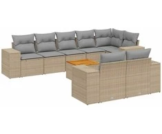 Sofa Sodo komplektas su pagalvėlėmis, 9 dalių, smėlio, poliratanas