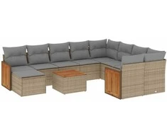 Sofa Sodo komplektas su pagalvėlėmis, 11 dalių, smėlio, poliratanas