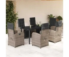 Lauko baldų komplektas Sodo komplektas su pagalvėlėmis, 7 dalių, pilkas, poliratanas