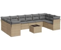 Sofa Sodo komplektas su pagalvėlėmis, 11 dalių, smėlio, poliratanas