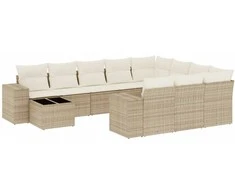 Sofa Sodo komplektas su pagalvėlėmis, 11 dalių, smėlio, poliratanas