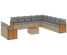 Sofa Sodo komplektas su pagalvėlėmis, 12 dalių, smėlio, poliratanas