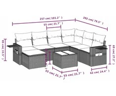 Sofa Sodo komplektas su pagalvėlėmis, 8 dalių, pilkas, poliratanas