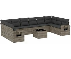 Sofa Sodo komplektas su pagalvėlėmis, 11 dalių, pilkas, poliratanas