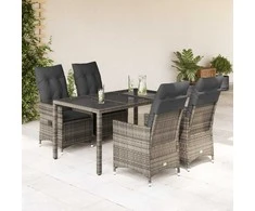Lauko baldų komplektas Sodo komplektas su pagalvėlėmis, 5 dalių, pilkas, poliratanas