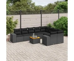 Sofa Sodo komplektas su pagalvėlėmis, 10 dalių, juodas, poliratanas