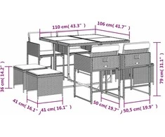 Lauko baldų komplektas Sodo komplektas su pagalvėlėmis, 9 dalių, rudas, poliratanas