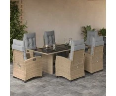 Lauko baldų komplektas Sodo komplektas su pagalvėlėmis, 7 dalių, smėlio, poliratanas