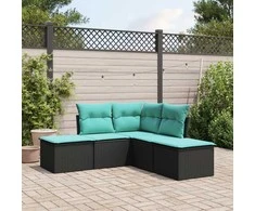 Lauko baldų komplektas Sodo komplektas su pagalvėlėmis, 5 dalių, juodas, poliratanas