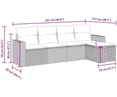 Sofa Sodo komplektas su pagalvėlėmis, 5 dalių, juodas, poliratanas