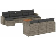 Sofa Sodo komplektas su pagalvėlėmis, 11 dalių, pilkas, poliratanas
