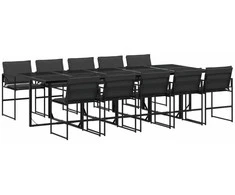 Lauko baldų komplektas Sodo komplektas su pagalvėlėmis, 11 dalių, juodas, tekstilenas