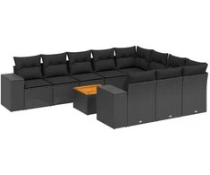 Sofa Sodo komplektas su pagalvėlėmis, 11 dalių, juodas, poliratanas