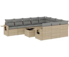 Sofa Sodo komplektas su pagalvėlėmis, 11 dalių, smėlio, poliratanas