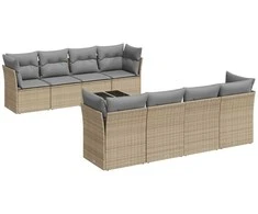 Sofa Sodo komplektas su pagalvėlėmis, 9 dalių, smėlio, poliratanas