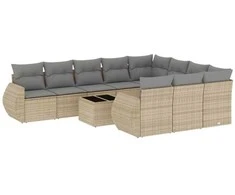 Sofa Sodo komplektas su pagalvėlėmis, 11 dalių, smėlio, poliratanas