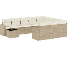 Sofa Sodo komplektas su pagalvėlėmis, 11 dalių, smėlio, poliratanas
