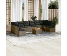 Lauko baldų komplektas Sodo komplektas su pagalvėlėmis, 11 dalių, pilkas, poliratanas