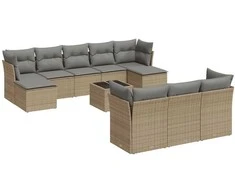 Sofa Sodo komplektas su pagalvėlėmis, 11 dalių, smėlio, poliratanas