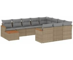 Sofa Sodo komplektas su pagalvėlėmis, 11 dalių, smėlio, poliratanas